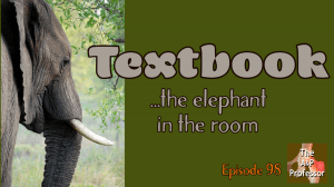 image of elephant with caption: textbook, the elephantin the room