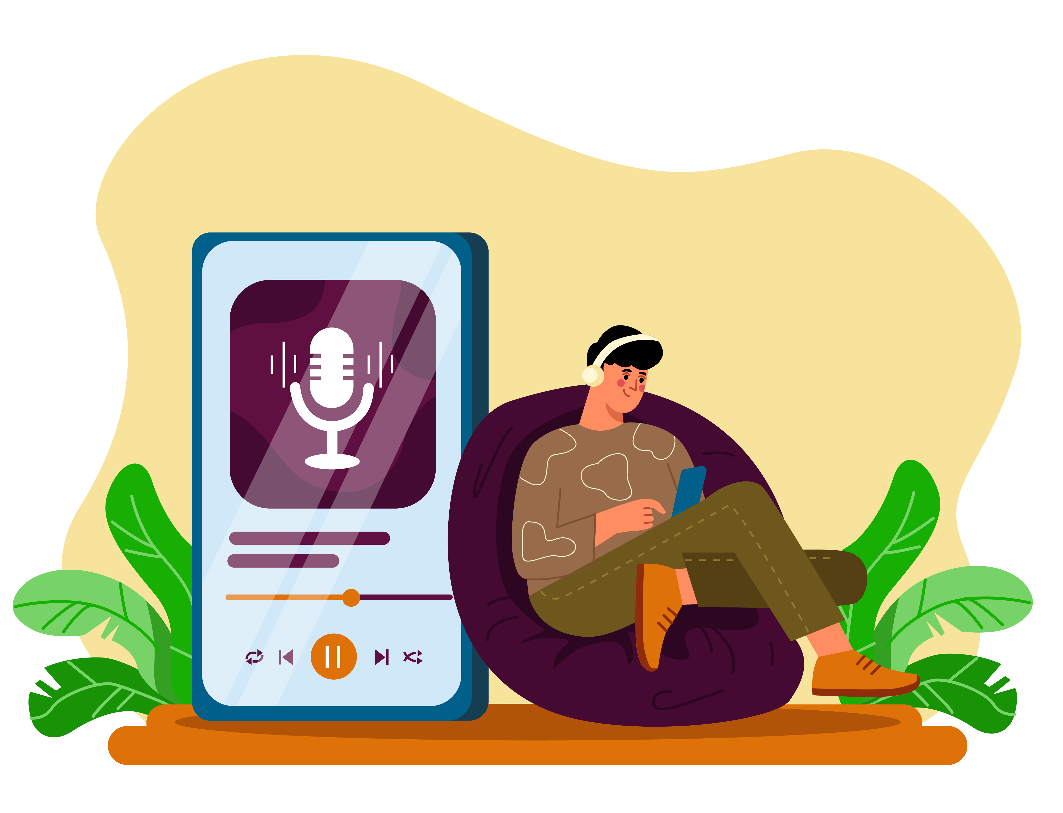 cartoon of person listening to a podcast